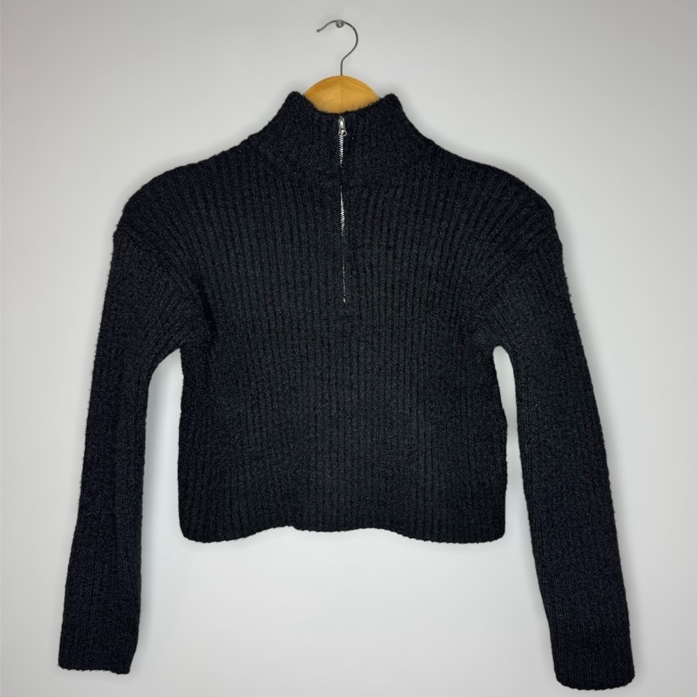 Art Class Cozy Black Half-Zip Sweater Crop Top Size L (10/12)